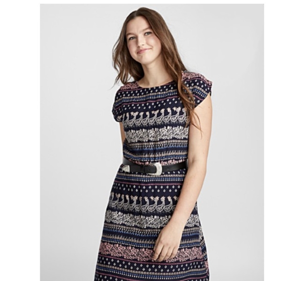 Navy Blue Patterned Summer Dress - Picture 1 of 7